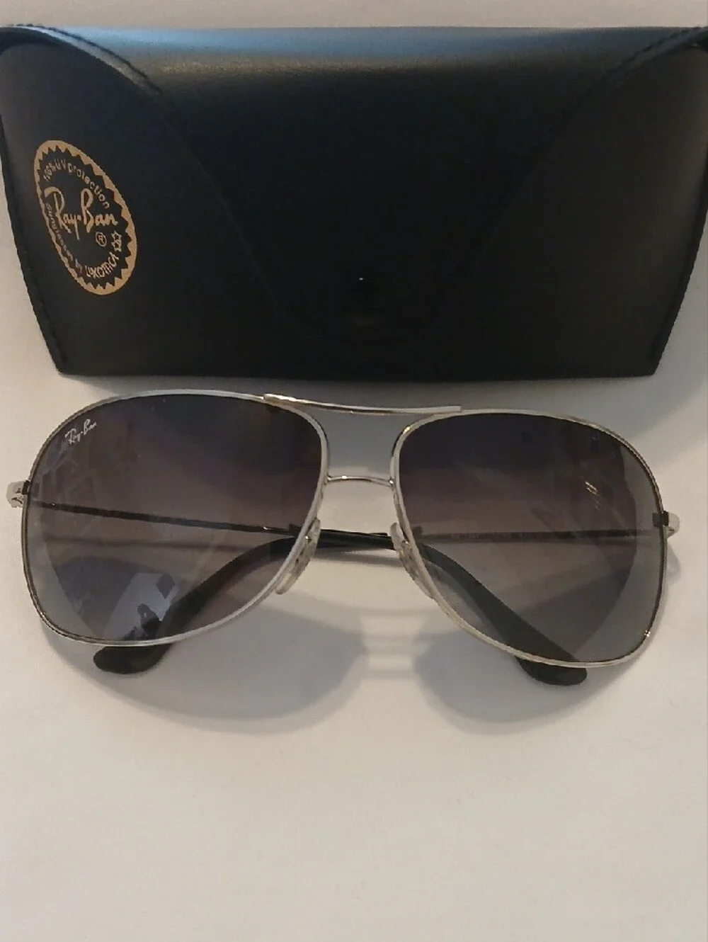 Ray-Ban RB3267 Aviator Sunglasses Silver Frame Gray Gradient Lenses 64mm